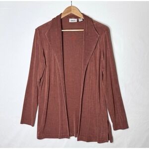 Chicos Travelers Jacket M Open Rust Brown Slinky Travel Packable Career Casual 1